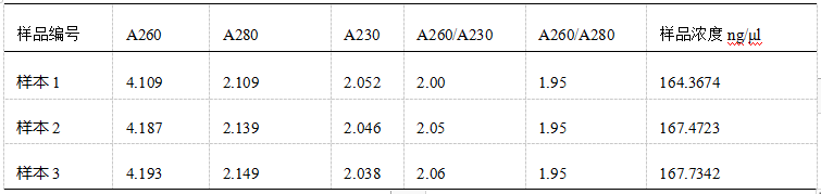 Simgen高多糖多酚植物总RNA试剂盒-DNase Ⅰ柱上消化试剂盒-提取闽楠叶片RNA实验结果图